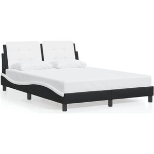 vidaXL - Bedframe - met - hoofdbord - kunstleer - zwart - en - wit - 140x190 - cm