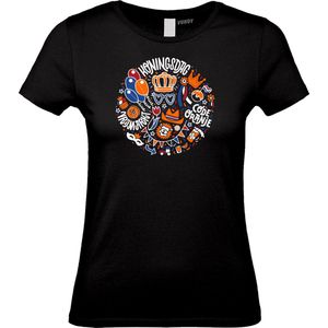 Dames t-shirt Koningsdag Bol | Koningsdag kleding | Oranje Shirt | Zwart Dames | maat L