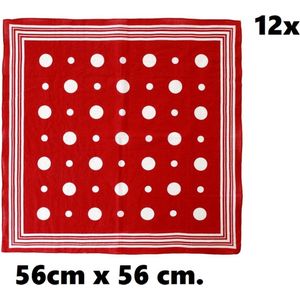 12x Zakdoek luxe rood met witte bolletjes en strepen - Boeren zakdoek bandana boeren carnaval feest sjaal