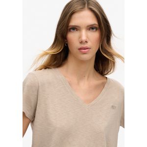 Superdry Studios Slub Emb Vee Tee Dames T-Shirt - Bruin - Maat XS