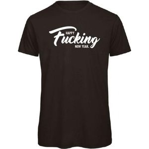 Kerst t-shirt zwart L - Happy fucking new year - zilver glitter - soBAD. | Kerst | Nieuwjaar | Unisex | T-shirt dames | T-shirt mannen