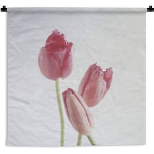 Wandkleed Tulp - Drie roze tulpen Wandkleed katoen 120x120 cm - Wandtapijt met foto