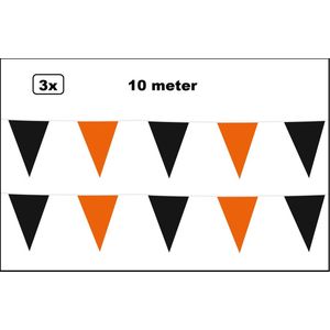 3x Vlaggenlijn zwart/oranje 10 meter - vlaglijn festival feest party verjaardag thema feest kleur