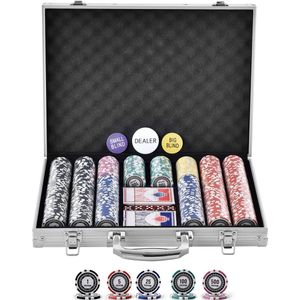 VEVOR Kunststof Pokerchipset, Papieren Speelkaarten,elke PS-plastic chips 11.5 g ,Heeft Symbolen, Prachtige Patronen en Texturen500-Delige,met Aluminium Pokerkoffer,Kaarten, Buttons en Dobbelstenen,voor 9-10 Spelers