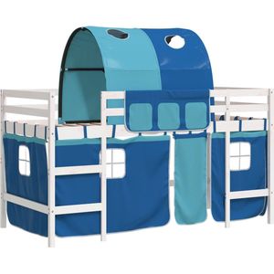 vidaXL - Kinderhoogslaper - met - tunnel - 80x200 - cm - massief - grenenhout - blauw