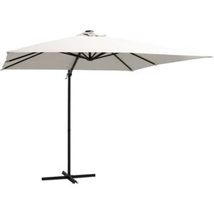 vidaXL - Zweefparasol - met - LED - en - stalen - paal - 250x250 - cm - zandkleurig