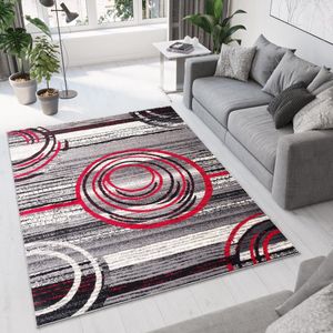 Tapiso Dream Vloerkleed Grijs Rood Cirkels Modern Woonkamer Tapijt Maat- 160x230