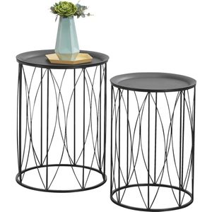 In And OutdoorMatch Salontafel Adella - Bijzettafel - Set van 2 - Rond - 50xØ34/55xØ40 cm - Zwart - Metaal - Modern Design