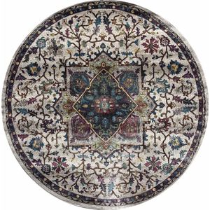 Tapijtenloods Picasso Rosa Vintage Rond Vloerkleed Creme / Multi Laagpolig- 160 CM ROND