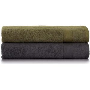 Badhanddoeken groen - grijss-s%100 katoen badhanddoek 2-deligs-sset van 2 badhanddoekens-skleur: groen - grijs