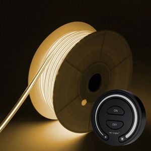 COB LED Strip - Warm Wit 3000K - 50 Meter in één rol(1x 50meter) - 800Lumen per meter - 220V - Waterdicht(IP65) - Complete Set - Met Mi-Light(MiBoxer) Draadloze Touch Wandbediening(Zwart)