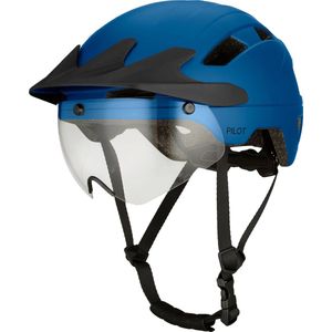 GOOFF® PILOT 4 in 1 speed pedelec helm met afneembaar vizier en regencap - transparant vizier - lichtgewicht snorfiets helm - NTA gecertificeerd speedpedelec helm - maat L blauw - voor vrouwen en mannen