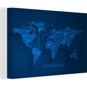 Canvas Wereldkaart - 150x100 - Wanddecoratie Wereldkaart - Simpel - Blauw