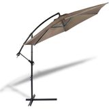 909 OUTDOOR Hangende parasol in taupe 2.5 m hoog Tuinparasol met stalenframe en hoes Parasol met zwengelgreep en kantelfunctie Modern en luxe design Diameter 300 cm