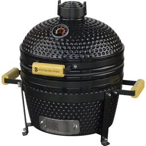 KitchenBrothers Kamado BBQ - 16 Inch Houtskool Barbecue - 34⌀ cm - Deluxe Set - Egg BBQ met Accessoires - Zwart