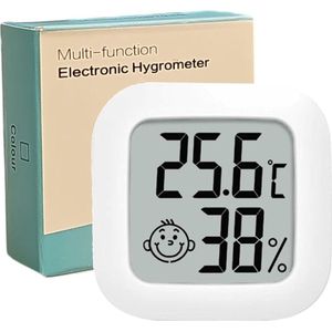 Multifunctionele Hygrometer - Weerstation - Luchtvochtigheidsmeter - Thermometer Voor Binnen - Incl. Batterij & Plakstrip - Wit