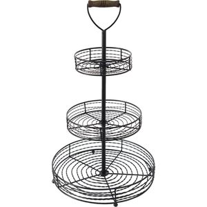 Clayre & Eef Etagère 3 laags Ø 34x59 cm Zwart Ijzer Rond Fruitschaal etagère