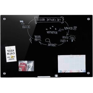 Beschrijfbaar glassboard - Magnetisch magneetbord 60x90cm zwart met markerhouder