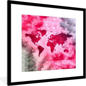 Fotolijst incl. Poster - Wereldkaart - Abstract - Kleuren - 40x40 cm - Posterlijst