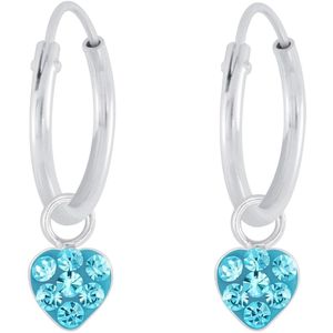 Joy|S - Zilveren hartje bedel oorbellen - oorringen met hartje - blauw kristal