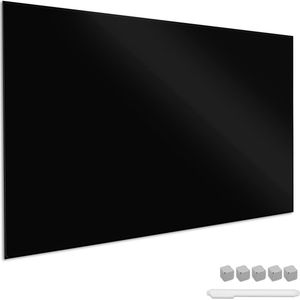 Navaris glassboard - Magnetisch bord voor aan de wand - Memobord van glas - 90 x 60 cm - Magneetbord inclusief magneten en marker - Zwart
