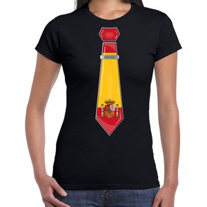 Bellatio Decorations Verkleed shirt voor dames - stropdas Spanje - zwart - supporter - themafeest L