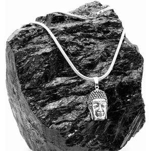 925 Massief Zilveren slangen-ketting voor Heren en Dames lengte 55cm met een 925 zilveren 20mm Buddha-hanger bedel .