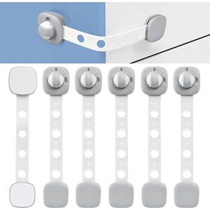 Kastsloten voor Kinderen - 6 Stuks Babyveilige Sloten zonder Boren met Plakband (Grijs, Wit)