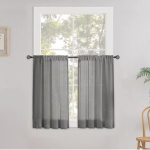Linnen vitrage, bistrogordijn, keukengordijnen, set van 2, H 60 x B 90 cm, grijs, semi-transparant winkels, raamgordijnen, gordijn