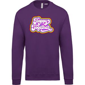 Sweater Happy Together Regenboog | Toppers in Concert 2022 | Toppers kleding shirt | Flower Power | Hippie Jaren 60 | Paars | maat M