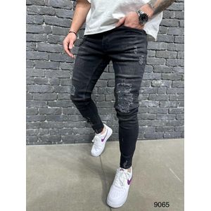 Mannen Stretchy Ripped Skinny Biker Borduurwerk Cartoon Print Jeans Vernietigd Hole Slim Fit Denim Hoge Kwaliteit Jeans - W32