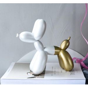 BaykaDecor Unieke Beeld Ballon Hond - Jeff Koons replica Balloon Dog - Grappige Versiering - Kinderkamer Decoratie - Goud Wit 20cm