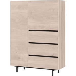 Opbergkast Paxos Eiken Zwart - Breedte 109 cm - Hoogte 150 cm - Diepte 40 cm - Met lades - Met planken - Met openslaande deuren