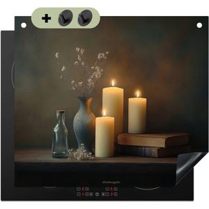 KitchenYeah® Inductie beschermer 59x51 cm - Kaarsen - Stilleven - Rustiek - Boeken - Kookplaataccessoires - Afdekplaat voor kookplaat & Spatscherm achterwand - Inductiebeschermer - Inductiemat - Inductieplaat mat - Keuken decoratie