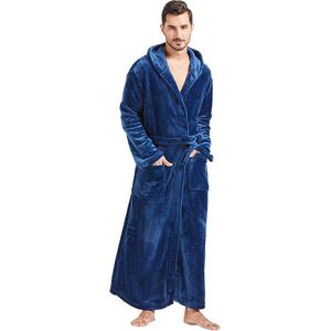 Mens Hooded Plush Badjas Volledige Lengte Pluizige Badjas voor Grote en Sterke Mannen Warme Fleece Badjassen