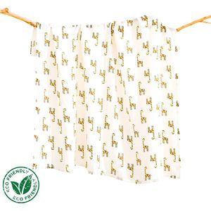 Duopack 2x BoefieBoef Giraffe klein Grote XL Hydrofiele Doek Baby - Duurzaam Eco Bamboe | Swaddle, Inbakerdoek, Hydrofiele Luier & Babydeken - Wit Geel