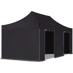 3x6 m Easy Up partytent Vouwpaviljoen PVC brandvertragend met zijwanden, PREMIUM staal 40mm, zwart