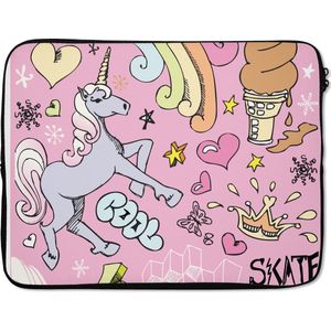 Laptophoes 17 inch - Meisjes - Design - Unicorn - Regenboog - Roze - Laptop sleeve - Binnenmaat 42,5x30 cm - Zwarte achterkant