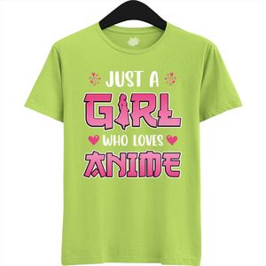 Just a girl who loves anime - Japans cadeau - Unisex t-shirt - grappig anime / manga hobby en verjaardag kado shirt - T-Shirt - Unisex - Appel Groen - Maat XL