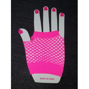 10X Paar korte nethandschoenen - Neon pink/ felroze