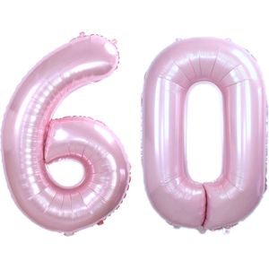 Folie Ballon Cijfer 60 Jaar Roze Verjaardag Versiering Helium Cijfer Ballonnen Feest versiering Met Rietje - 86Cm