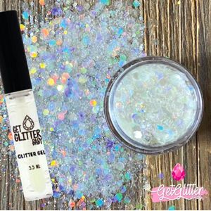 GetGlitterBaby® Chunky Festival Glitters voor Lichaam en Gezicht / Face Body Jewels Glitterlijm / Gel Glittergel - Zilver / Wit - en Glitter Lijm HuidLijm