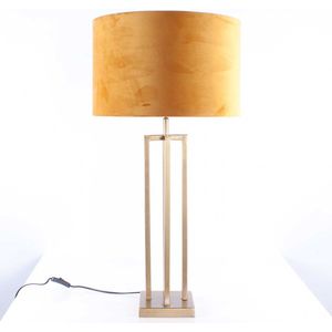 Tafellamp vierkant met velours kap Roma | 1 lichts | geel / goud | metaal / stof | Ø 40 cm | 79 cm hoog | tafellamp | modern / sfeervol / klassiek design