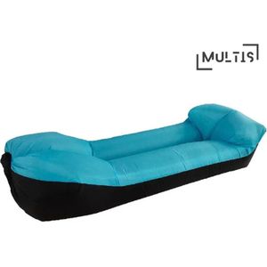 Multis Loungebank Opblaasbaar - Opblaasbare Bank - Luchtbed - Sofa - Opblaasbare Stoel - Opblaasbare Lounge - Luchtzak - Geschikt voor Tuin en Strand - 240x70 cm - Tot 400kg - Lichtblauw/Zwart