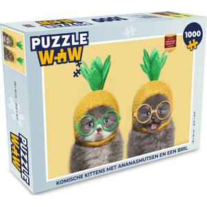 Puzzel Komische kittens met ananasmutsen en een bril - Legpuzzel - Puzzel 1000 stukjes volwassenen