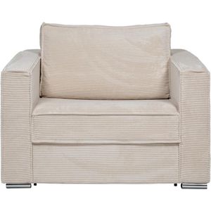 Vente-unique Slaapfauteuil van beige ribfluweel - Bed 70 cm - Matras 14 cm - LORETO L 128 cm x H 90 cm x D 95 cm