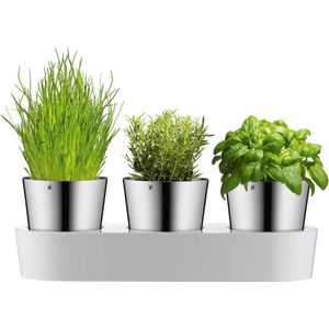 Gourmet 641306040 Kruidentuin 3-delig incl. 3 potten Cromargan Automatisch sproeisysteem. Waterreservoir Eenvoudig te vullen Ø 107 cm - WMF