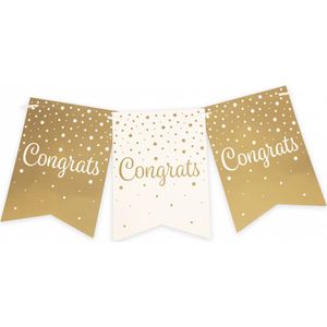 Party flag banner gold/white - Congrats