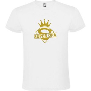 Wit T shirt met print van ""Super Opa "" print Goud size L