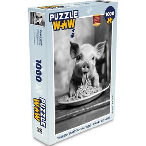 Puzzel Varken - Schattig - Spaghetti - Zwart wit - Dier - Legpuzzel - Puzzel 1000 stukjes volwassenen
